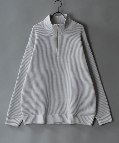 SITRY（シトリー）の「half zip knit pull over/オーバーサイズ ハーフジップ エコニット 吸水速乾 UVカット 洗濯可 帯電防止 抗ピリング（ニット/セーター・メンズ・ブラック/グレー/オフホワイト/チャコール/ブルー/グレイッシュベージュ・LL/M/L）」の19枚目の写真