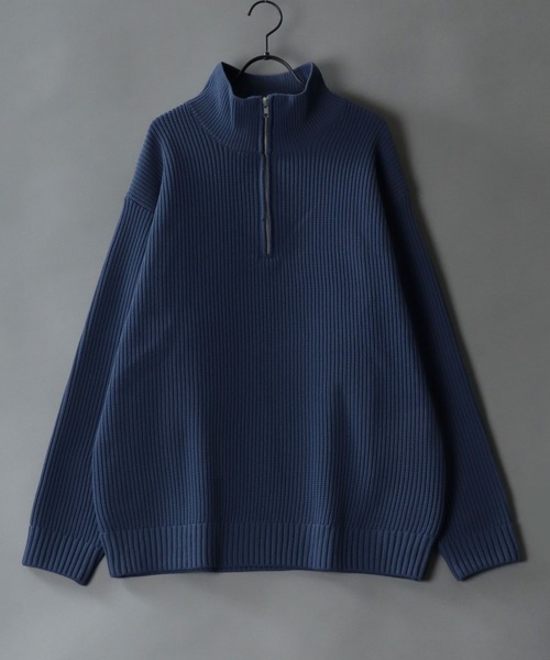 SITRY（シトリー）の「half zip knit pull over/オーバーサイズ ハーフジップ エコニット 吸水速乾 UVカット 洗濯可 帯電防止 抗ピリング（ニット/セーター・メンズ・ブラック/グレー/オフホワイト/チャコール/ブルー/グレイッシュベージュ・LL/M/L）」の20枚目の写真