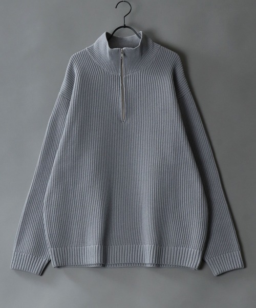 SITRY（シトリー）の「half zip knit pull over/オーバーサイズ ハーフジップ エコニット 吸水速乾 UVカット 洗濯可 帯電防止 抗ピリング（ニット/セーター・メンズ・ブラック/グレー/オフホワイト/チャコール/ブルー/グレイッシュベージュ・LL/M/L）」の17枚目の写真