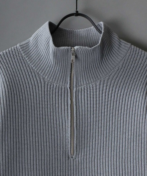 SITRY（シトリー）の「half zip knit pull over/オーバーサイズ ハーフジップ エコニット 吸水速乾 UVカット 洗濯可 帯電防止 抗ピリング（ニット/セーター・メンズ・ブラック/グレー/オフホワイト/チャコール/ブルー/グレイッシュベージュ・LL/M/L）」の22枚目の写真