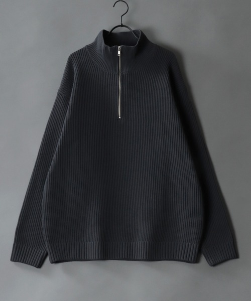 SITRY（シトリー）の「half zip knit pull over/オーバーサイズ ハーフジップ エコニット 吸水速乾 UVカット 洗濯可 帯電防止 抗ピリング（ニット/セーター・メンズ・ブラック/グレー/オフホワイト/チャコール/ブルー/グレイッシュベージュ・LL/M/L）」の18枚目の写真