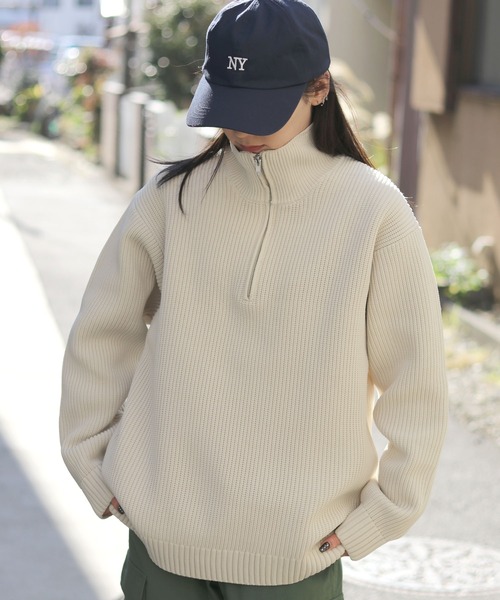 SITRY（シトリー）の「half zip knit pull over/オーバーサイズ ハーフジップ エコニット 吸水速乾 UVカット 洗濯可 帯電防止 抗ピリング（ニット/セーター・メンズ・ブラック/グレー/オフホワイト/チャコール/ブルー/グレイッシュベージュ・LL/M/L）」の7枚目の写真
