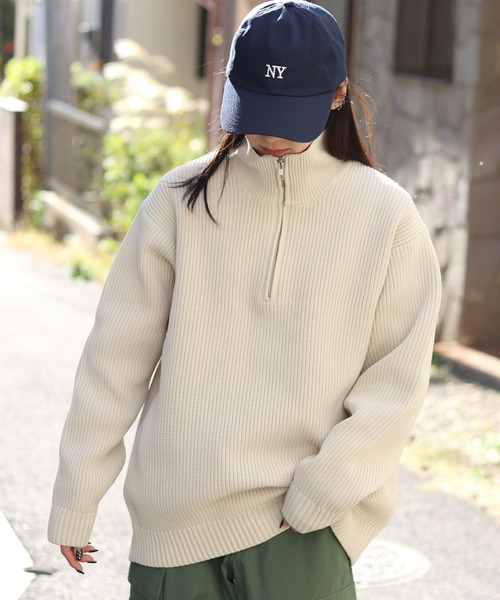 セール】half zip knit pull over/オーバーサイズ ハーフジップ