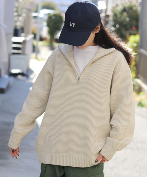 セール】half zip knit pull over/オーバーサイズ ハーフジップ