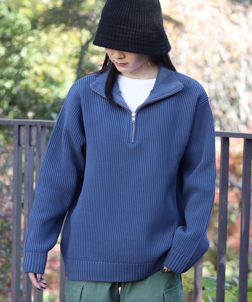 セール】half zip knit pull over/オーバーサイズ ハーフジップ