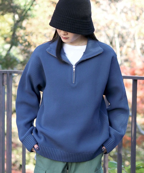 セール】half zip knit pull over/オーバーサイズ ハーフジップ
