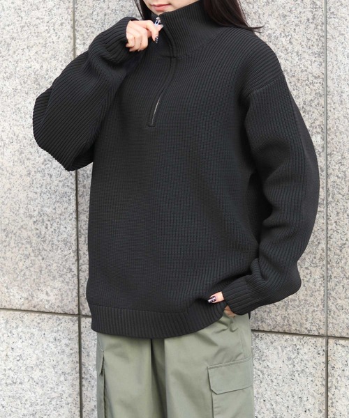 セール】half zip knit pull over/オーバーサイズ ハーフジップ