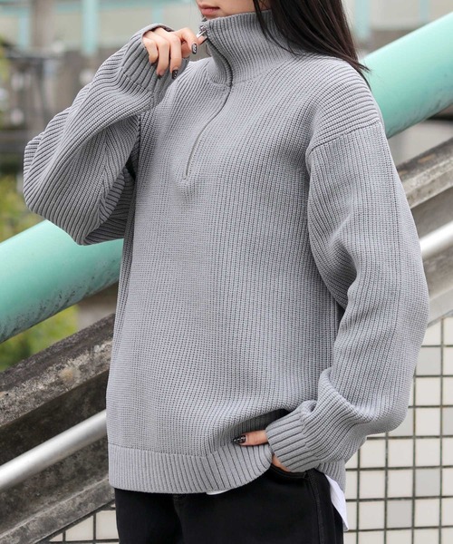 セール】half zip knit pull over/オーバーサイズ ハーフジップ