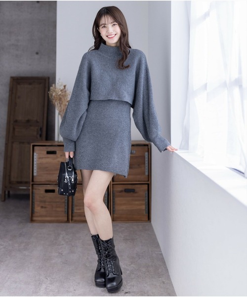 clear(クリア)の「レイヤードニットミニワンピース(ニット/セーター・レディース・杢グレー/グレイッシュベージュ・F)」の3枚目の写真