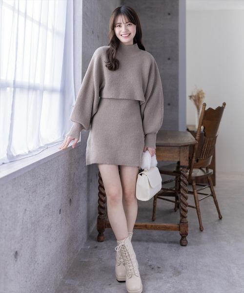 clear(クリア)の「レイヤードニットミニワンピース(ニット/セーター・レディース・杢グレー/グレイッシュベージュ・F)」の5枚目の写真