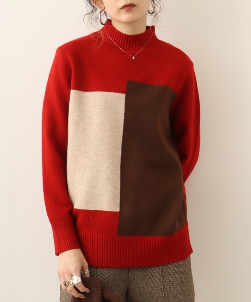 Chiaro（キアロ）の「chiaro 3カラー配色ハイネックニット（ニット/セーター・レディース・ベージュ/モカ/オレンジ/エンジ・40）」の4枚目の写真