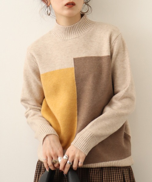 Chiaro（キアロ）の「chiaro 3カラー配色ハイネックニット（ニット/セーター・レディース・ベージュ/モカ/オレンジ/エンジ・40）」の3枚目の写真