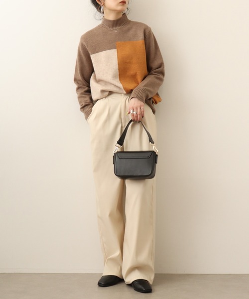 Chiaro（キアロ）の「chiaro 3カラー配色ハイネックニット（ニット/セーター・レディース・ベージュ/モカ/オレンジ/エンジ・40）」の9枚目の写真