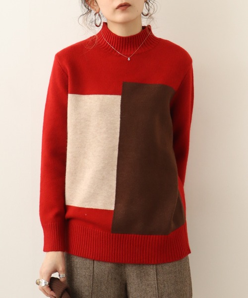 Chiaro（キアロ）の「chiaro 3カラー配色ハイネックニット（ニット/セーター・レディース・ベージュ/モカ/オレンジ/エンジ・40）」の15枚目の写真