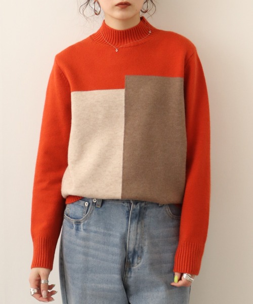 Chiaro（キアロ）の「chiaro 3カラー配色ハイネックニット（ニット/セーター・レディース・ベージュ/モカ/オレンジ/エンジ・40）」の20枚目の写真