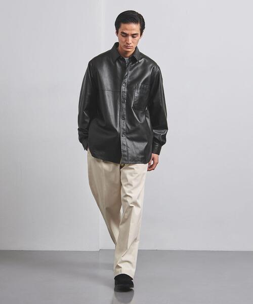極美品 XL ユナイテッドアローズ ラムレザー シャツ ジャケット 黒 羊革 LOEFF＞ラムレザー フィールド ジャケット UNISEX