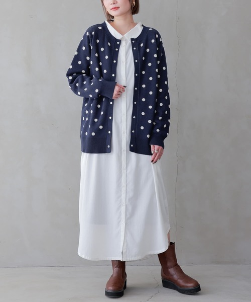 n'OrLABEL（ノアールレーベル）の「【廃盤】『ドットデザインニットカーディガン』（カーディガン/ボレロ・レディース・ベージュ/ネイビー・1/2）」の6枚目の写真