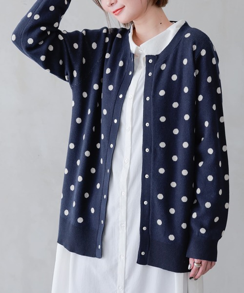 n'OrLABEL（ノアールレーベル）の「【廃盤】『ドットデザインニットカーディガン』（カーディガン/ボレロ・レディース・ベージュ/ネイビー・1/2）」の3枚目の写真