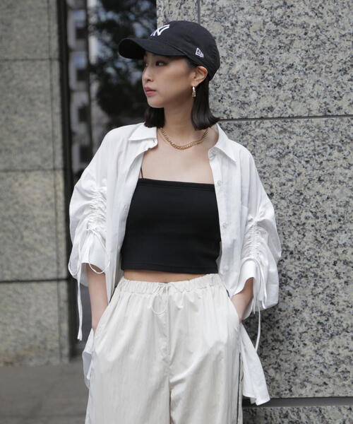 FREE'S MART（フリーズマート）の「◆袖シャーリングオーバーシャツ（シャツ/ブラウス・レディース・ブルー/ホワイト/イエロー・FREE）」の5枚目の写真