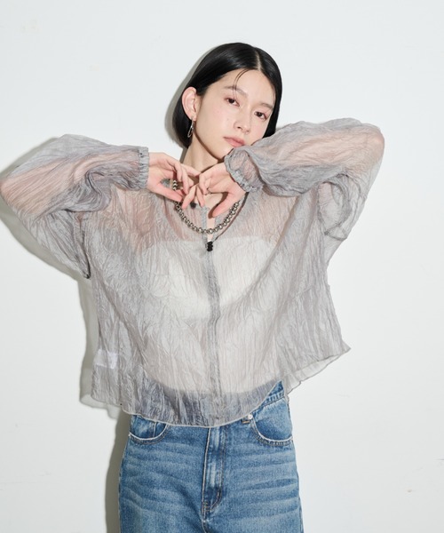 Shelly island（シェリーアイランド）の「2WAYクラッシュオーガンジーブラウス（シャツ/ブラウス・レディース・ブラック/ホワイト/グレー・M）」の3枚目の写真