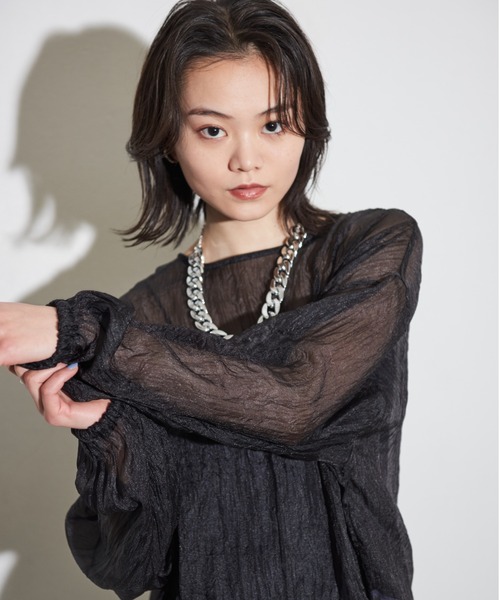 Shelly island（シェリーアイランド）の「2WAYクラッシュオーガンジーブラウス（シャツ/ブラウス・レディース・ブラック/ホワイト/グレー・M）」の16枚目の写真