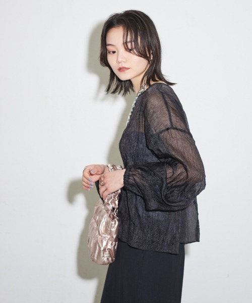 Shelly island（シェリーアイランド）の「2WAYクラッシュオーガンジーブラウス（シャツ/ブラウス・レディース・ブラック/ホワイト/グレー・M）」の13枚目の写真