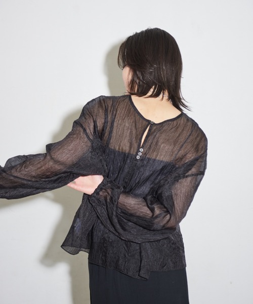 Shelly island（シェリーアイランド）の「2WAYクラッシュオーガンジーブラウス（シャツ/ブラウス・レディース・ブラック/ホワイト/グレー・M）」の18枚目の写真