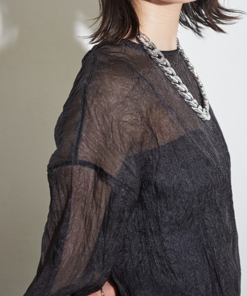 Shelly island（シェリーアイランド）の「2WAYクラッシュオーガンジーブラウス（シャツ/ブラウス・レディース・ブラック/ホワイト/グレー・M）」の17枚目の写真