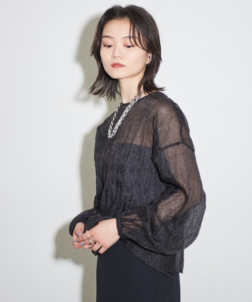 Shelly island（シェリーアイランド）の「2WAYクラッシュオーガンジーブラウス（シャツ/ブラウス・レディース・ブラック/ホワイト/グレー・M）」の12枚目の写真