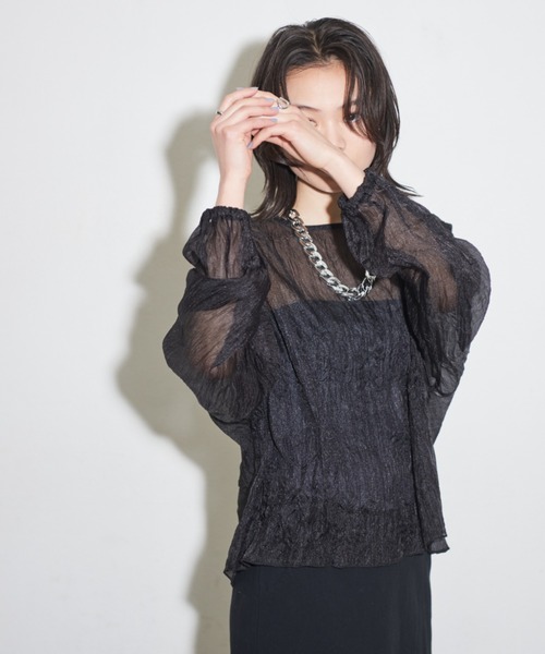 Shelly island（シェリーアイランド）の「2WAYクラッシュオーガンジーブラウス（シャツ/ブラウス・レディース・ブラック/ホワイト/グレー・M）」の14枚目の写真