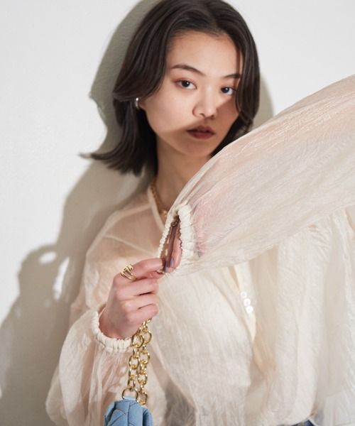 Shelly island（シェリーアイランド）の「2WAYクラッシュオーガンジーブラウス（シャツ/ブラウス・レディース・ブラック/ホワイト/グレー・M）」の5枚目の写真