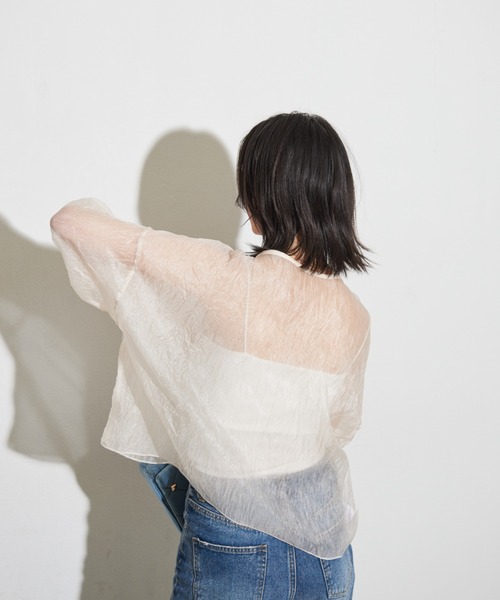 Shelly island（シェリーアイランド）の「2WAYクラッシュオーガンジーブラウス（シャツ/ブラウス・レディース・ブラック/ホワイト/グレー・M）」の6枚目の写真