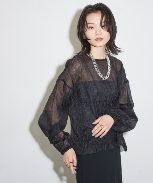 Shelly island（シェリーアイランド）の「2WAYクラッシュオーガンジーブラウス（シャツ/ブラウス・レディース・ブラック/ホワイト/グレー・M）」の10枚目の写真
