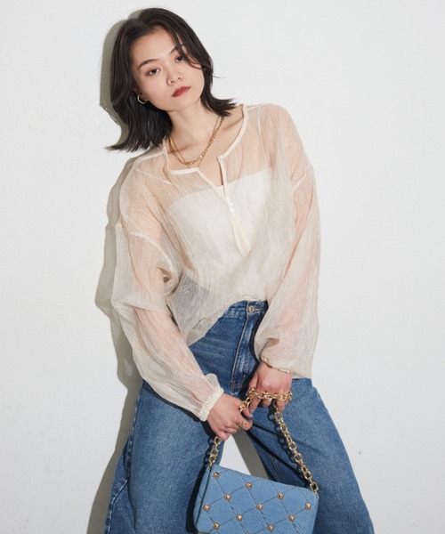 Shelly island（シェリーアイランド）の「2WAYクラッシュオーガンジーブラウス（シャツ/ブラウス・レディース・ブラック/ホワイト/グレー・M）」の4枚目の写真