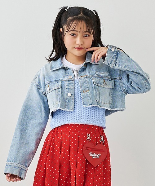 by LOVEiT（バイラビット）の「クロップド丈Gジャン（デニムジャケット・キッズ・サックスブルー/アイボリー・130cm/160cm/140cm/120cm/150cm）」の2枚目の写真
