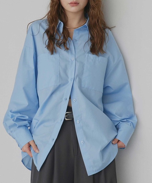 ad thie（アドティエ）の「ボリュームスリーブ ポケ付きストライプシャツ（シャツ/ブラウス・レディース・ネイビー/オレンジ/ベージュ/ピンク/グリーン系/ブラック/ライトブルー/グレイッシュベージュ/オフホワイト/ブルー/ブラック×ホワイト/イエロー/グリーン/ベージュ系/レッド/サックスブルー/ライトピンク/ピンク系/ミント/ブルー系・LARGE/MEDIUM）」の14枚目の写真