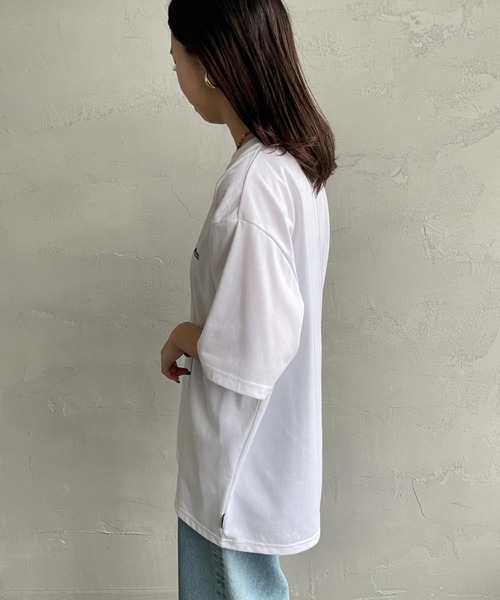 THOUSAND MILE（サウザンドマイル）の「[THOUSAND MILE/サウザンドマイル] ワンポイント刺繍ロゴ ショートスリーブTシャツ（Tシャツ/カットソー・レディース・ブラック/グレイッシュベージュ/イエロー/ホワイト・M/L/S/XL）」の18枚目の写真