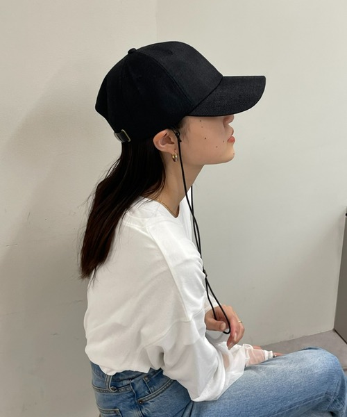 CIAOPANIC TYPY(チャオパニックティピー)の「紐付きジュートキャップ(キャップ・レディース・ブラック/ベージュ/アイボリー・ONE SIZE)」の7枚目の写真