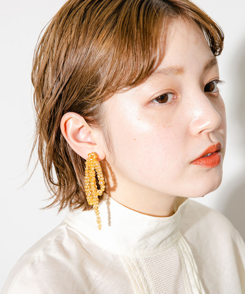 KBF（ケイビーエフ）の「リボンビーズイヤリング（イヤリング・レディース・クリア/オレンジ・ONE）」の7枚目の写真