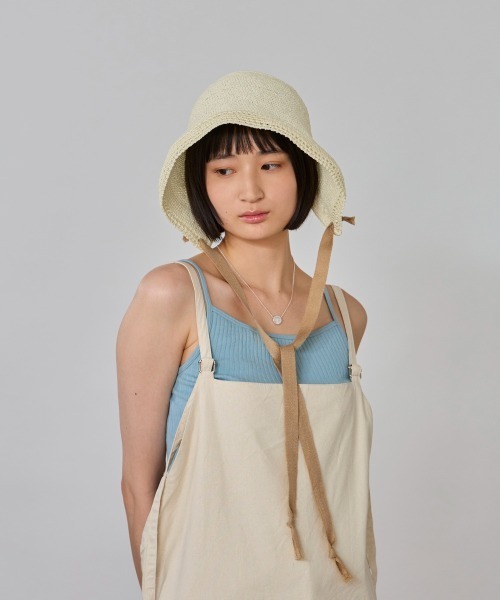 OVERRIDE(オーバーライド)の「OVERRIDE PAPER CROCHET BONNET / オーバーライド(ハット・レディース・ネイビー/ベージュ/アイボリー・58cm)」の4枚目の写真