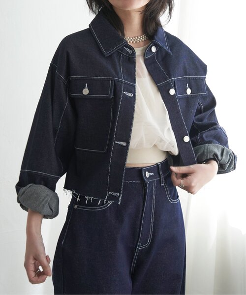 VENCEEXCHANGE（ヴァンスエクスチェンジ）の「リジットデニムショートジャケット（ミリタリージャケット・レディース・ブラック/ブルー・FREE）」の10枚目の写真