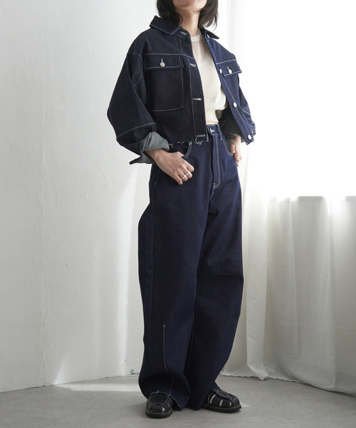 VENCEEXCHANGE（ヴァンスエクスチェンジ）の「リジットデニムショートジャケット（ミリタリージャケット・レディース・ブラック/ブルー・FREE）」の6枚目の写真