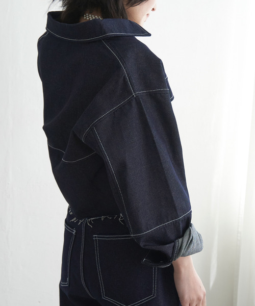 VENCEEXCHANGE（ヴァンスエクスチェンジ）の「リジットデニムショートジャケット（ミリタリージャケット・レディース・ブラック/ブルー・FREE）」の5枚目の写真