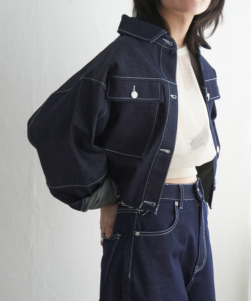VENCEEXCHANGE（ヴァンスエクスチェンジ）の「リジットデニムショートジャケット（ミリタリージャケット・レディース・ブラック/ブルー・FREE）」の3枚目の写真