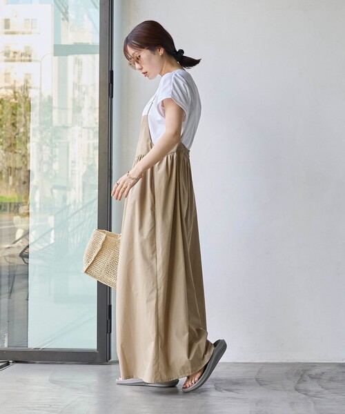 coen（コーエン）の「【2セットアイテム】フレンチスリーブTシャツ×ギャザーサロペット（サロペット/オーバーオール・レディース・ベージュ/オリーブ/ブラック・L/M）」の6枚目の写真