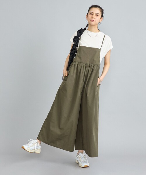 coen（コーエン）の「【2セットアイテム】フレンチスリーブTシャツ×ギャザーサロペット（サロペット/オーバーオール・レディース・ベージュ/オリーブ/ブラック・L/M）」の8枚目の写真