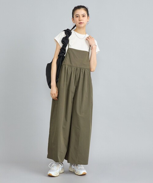 coen（コーエン）の「【2セットアイテム】フレンチスリーブTシャツ×ギャザーサロペット（サロペット/オーバーオール・レディース・ベージュ/オリーブ/ブラック・L/M）」の9枚目の写真