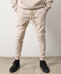 STUD MUFFIN（スタッドマフィン）の「mp12375-ケーブルジャガード ダブルフェイス PEACESMILE サガラ刺繍 リブパンツ（その他パンツ）」