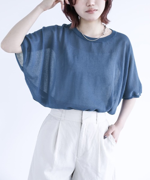 n'OrLABEL（ノアールレーベル）の「【機能素材】『ドルマンシアーニット』（Tシャツ/カットソー・レディース・ライトグレー/グレイッシュブルー/オレンジ/ホワイト系その他/ブラック・FREE）」の4枚目の写真