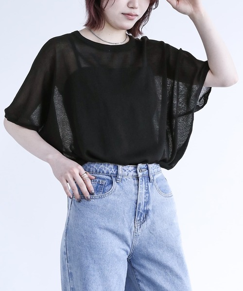 n'OrLABEL（ノアールレーベル）の「【機能素材】『ドルマンシアーニット』（Tシャツ/カットソー・レディース・ライトグレー/グレイッシュブルー/オレンジ/ホワイト系その他/ブラック・FREE）」の3枚目の写真